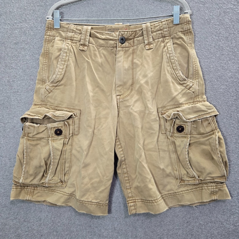 VINTAGE American Eagle Men Shorts 30 Beige Cargo Y2K Utility Baggy Outdoors READ